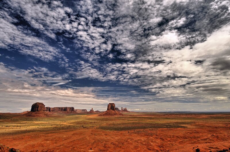 Red Rock Formations — Dramatic, Afternoon, Photograph, Desert, Clouds, Sky, Blue, White