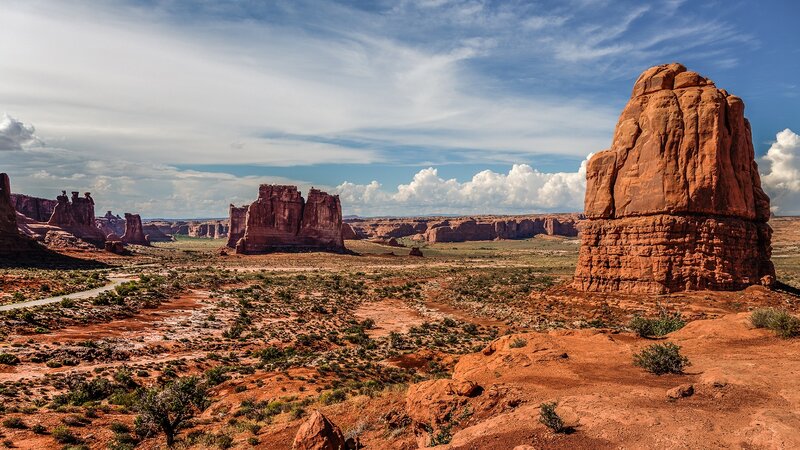 Red Rock Formations — Dramatic, Afternoon, Photograph, Desert, Sky, Clouds