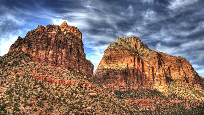 Red Rock Formations — Dramatic, Afternoon, Photograph, Mountains, Sky