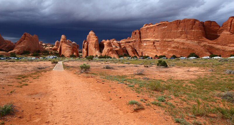 Red Rock Formations — Dramatic, Afternoon, Photograph, Storm Clouds