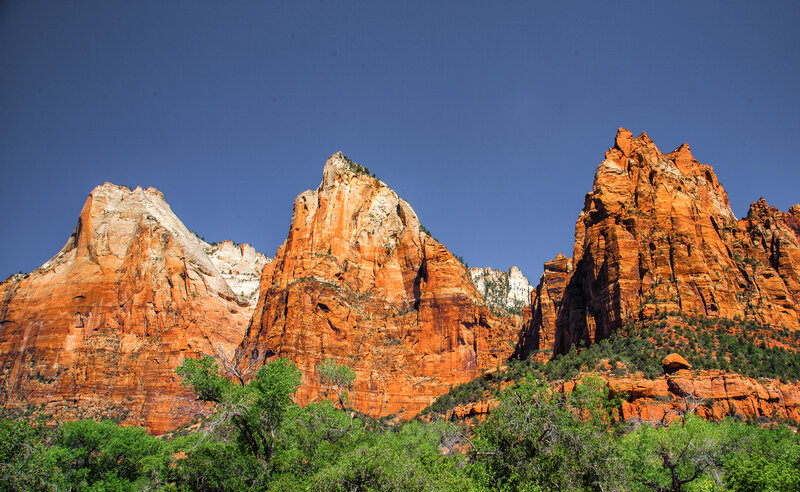 Red Rock Formations — Dramatic, Afternoon, Photograph, Trees, Mountains, Sky