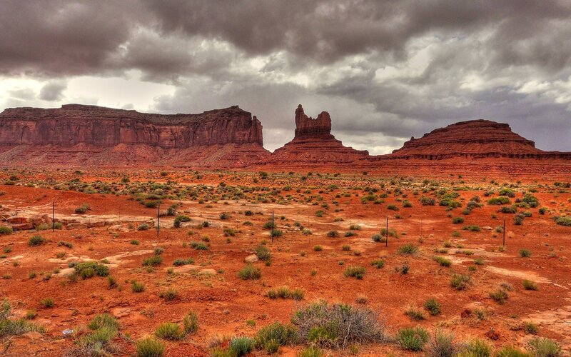 Red Rock Formations — Dramatic, Photograph, Desert, Clouds, Vegetation