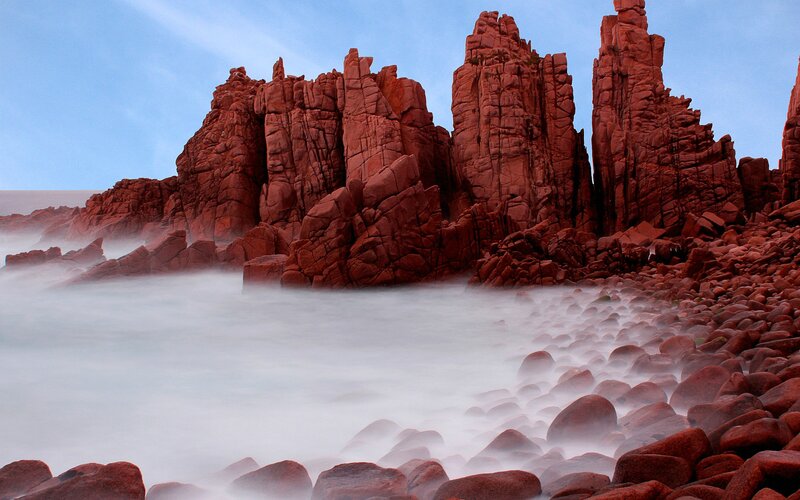 Red Rock Formations — Dramatic, Photograph, Ocean