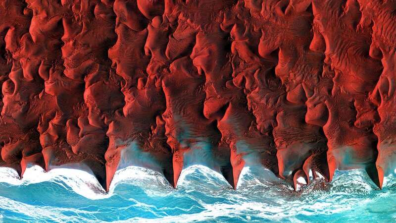 Red Rock Formations — Dramatic, Photograph, Ocean, Waves