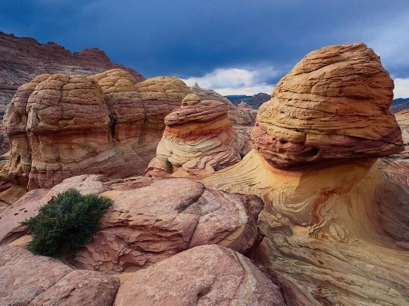 Red Rock Formations — Dramatic, Photograph, Sky, Shrub