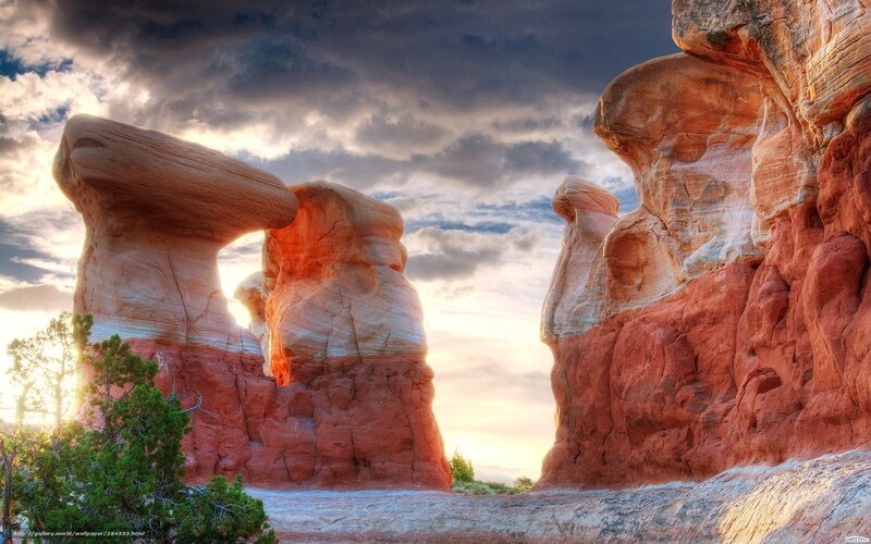 Red Rock Formations — Dramatic, Sunset, Photograph, Clouds