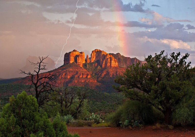 Red Rock Formations — Dramatic, Sunset, Photograph, Lightning