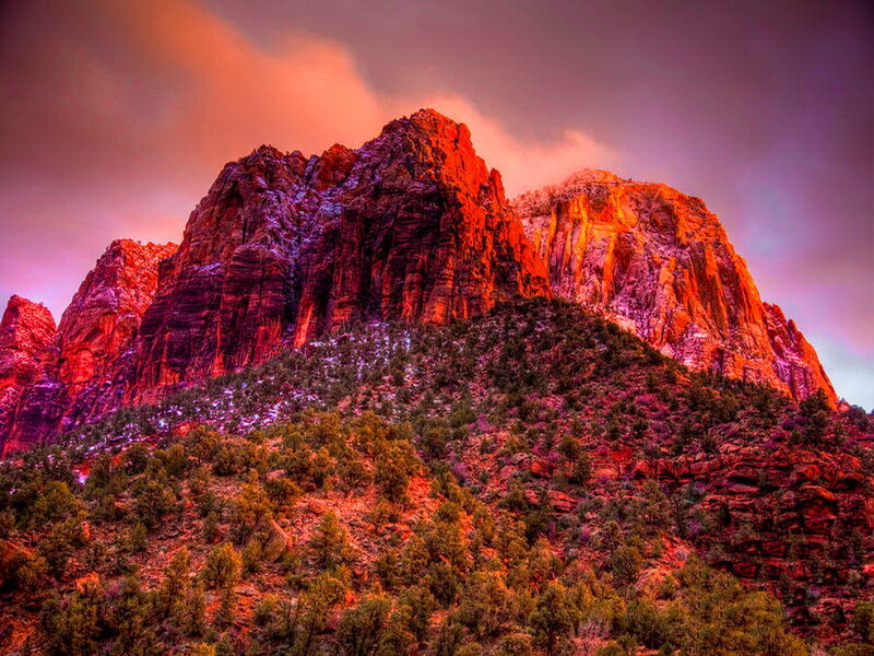Red Rock Formations — Dramatic, Sunset, Photograph, Mountains