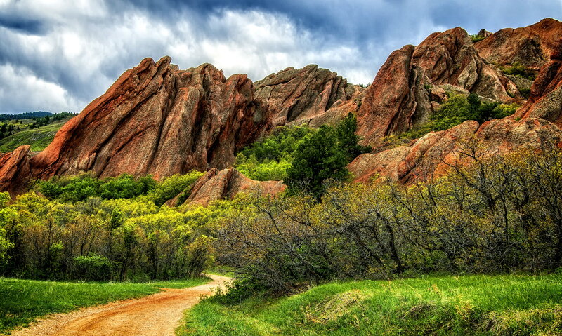Red Rock Formations — Green, Dramatic, Afternoon