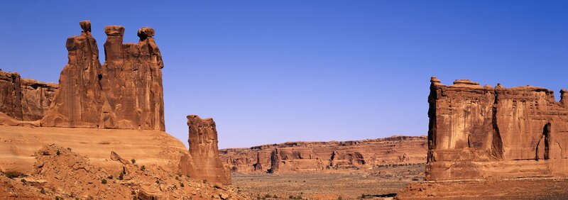 Red rock formations in desert