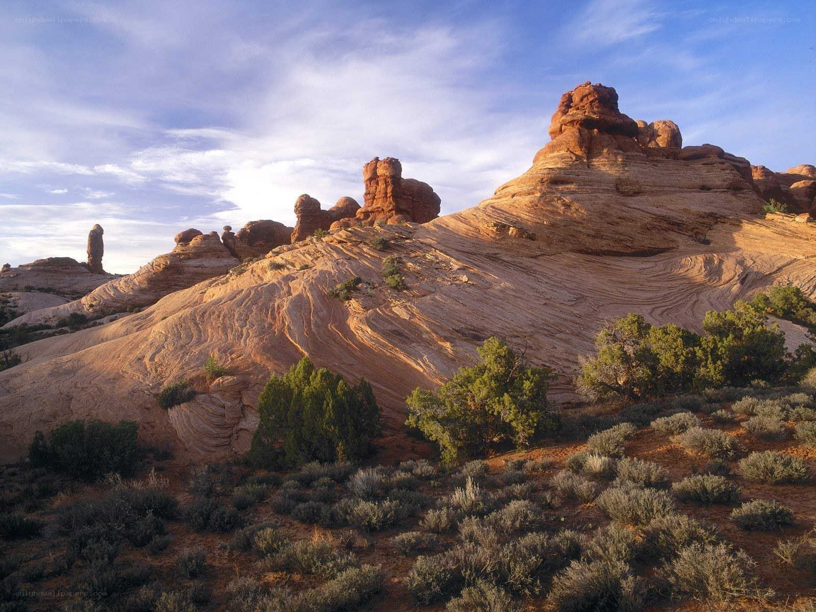 Red rock formations in desert