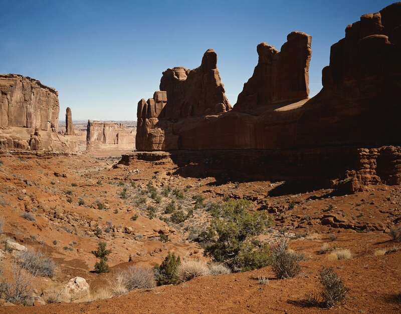 Red rock formations in desert