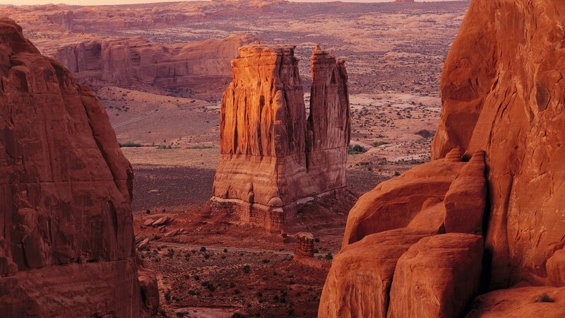 Red rock formations in desert