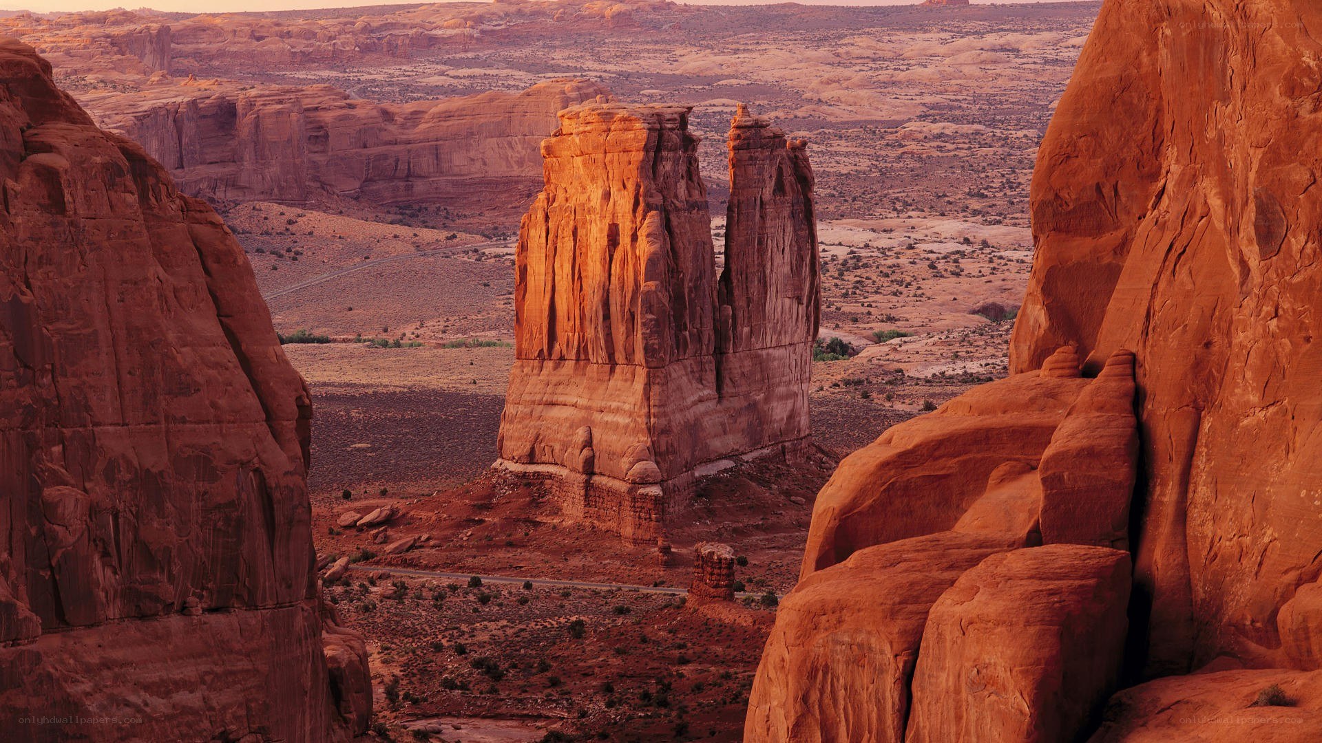 Red rock formations in desert