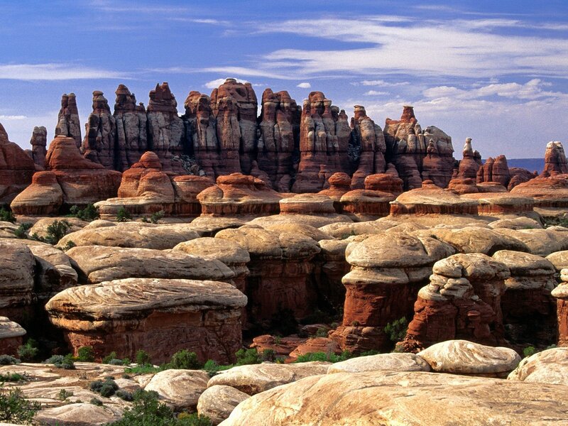 Red rock formations in desert