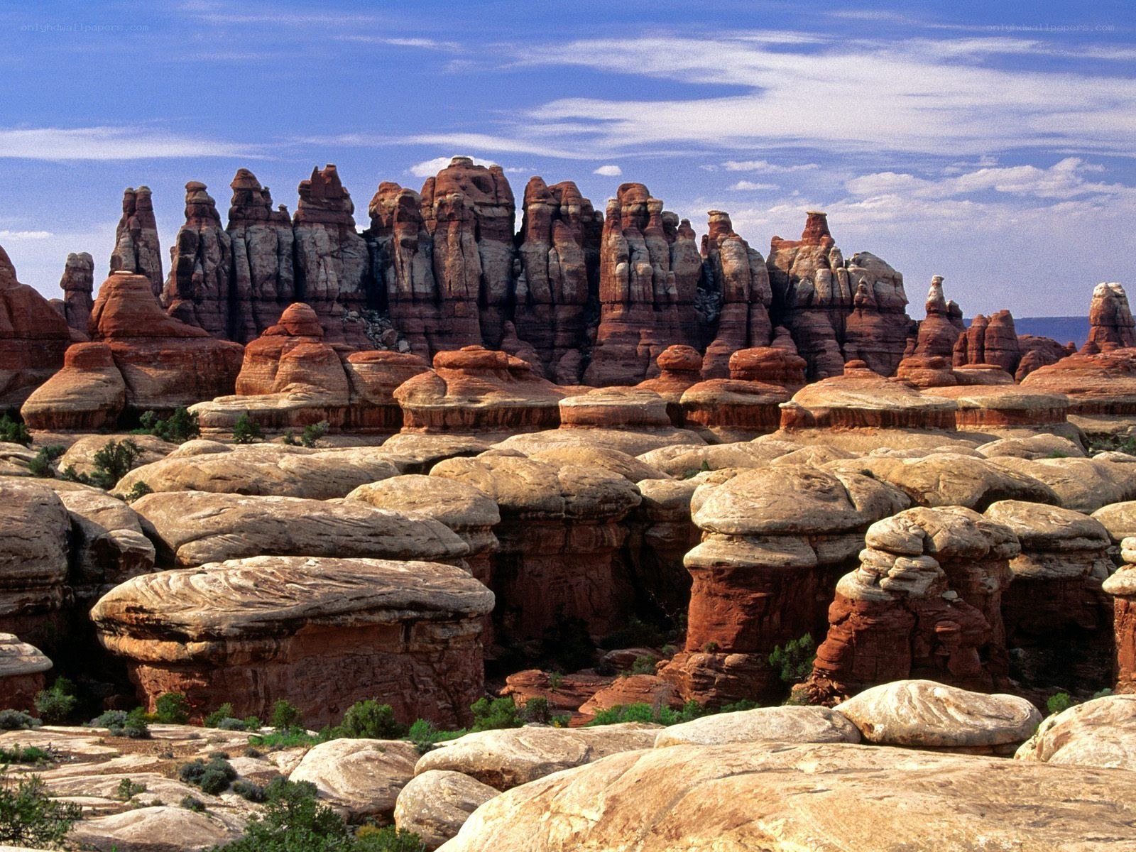 Red rock formations in desert