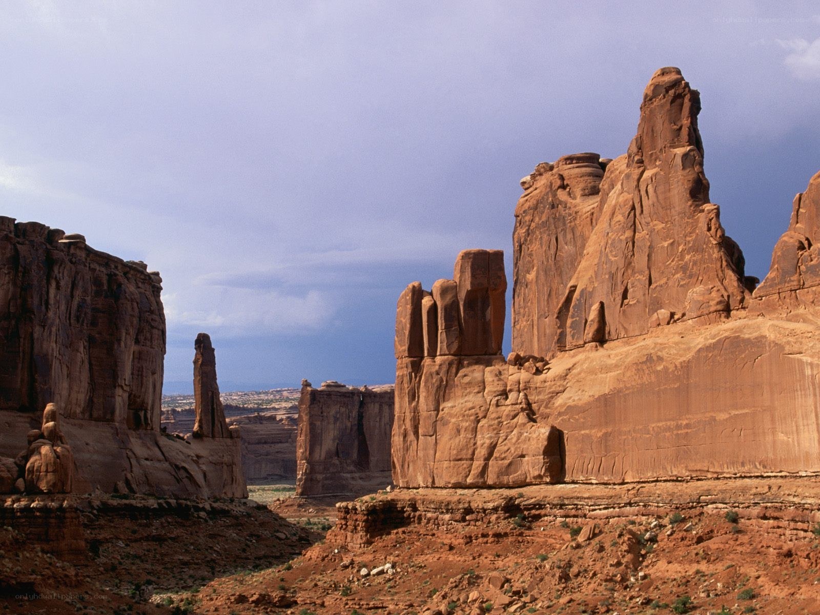 Red rock formations in desert
