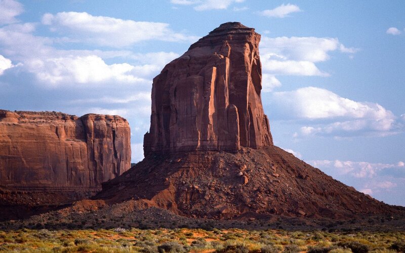 Red rock formations in desert