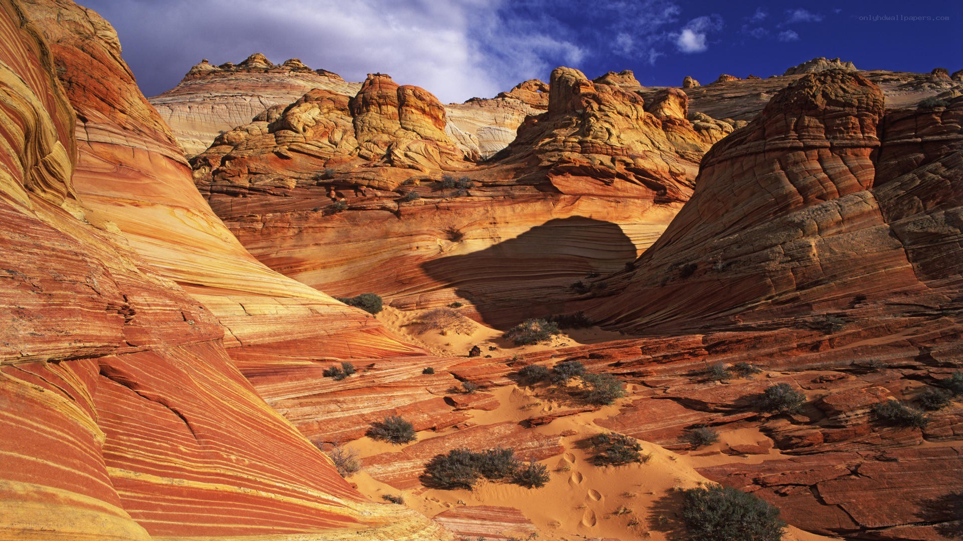 Red rock formations in desert