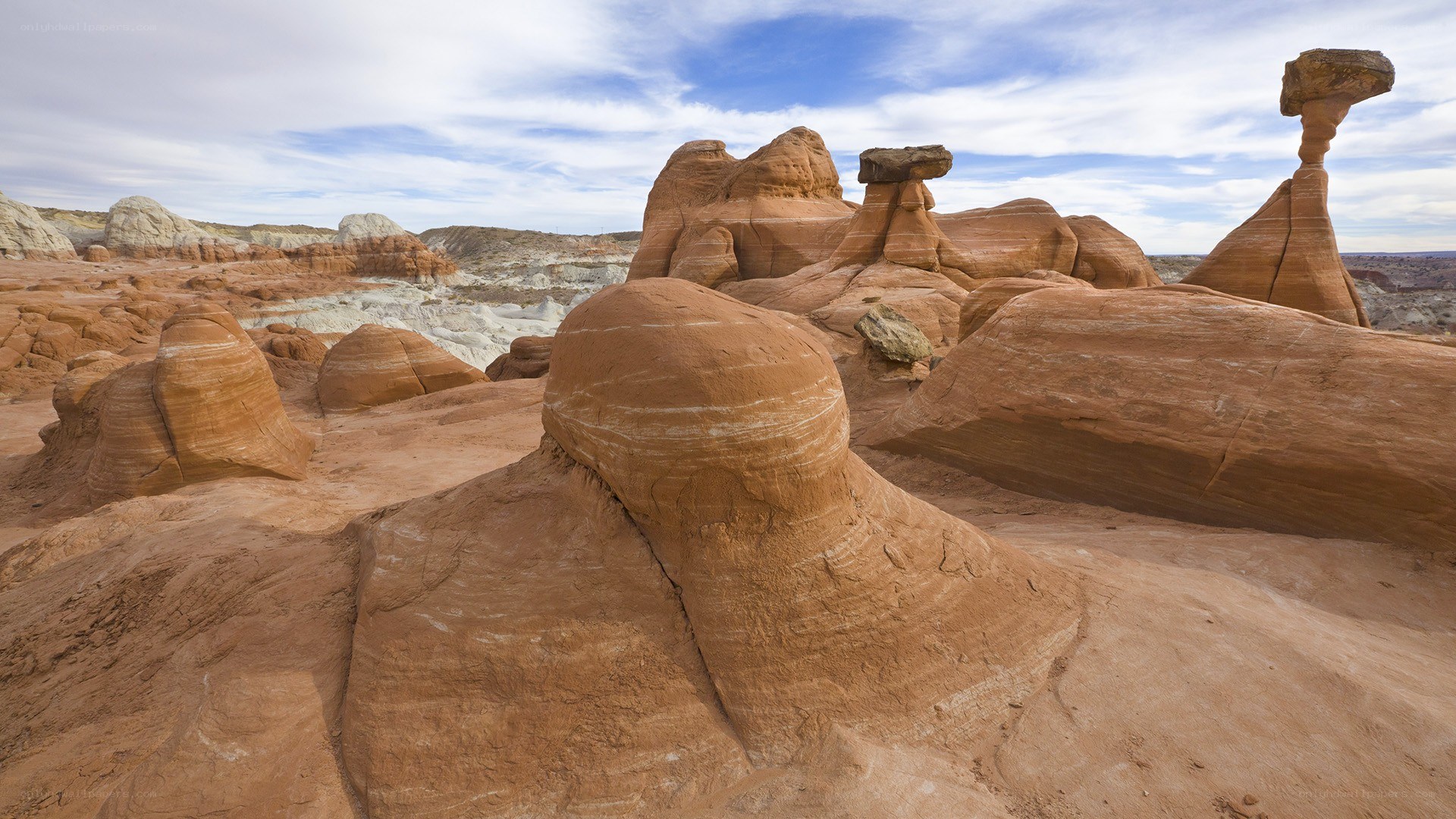 Red rock formations in desert