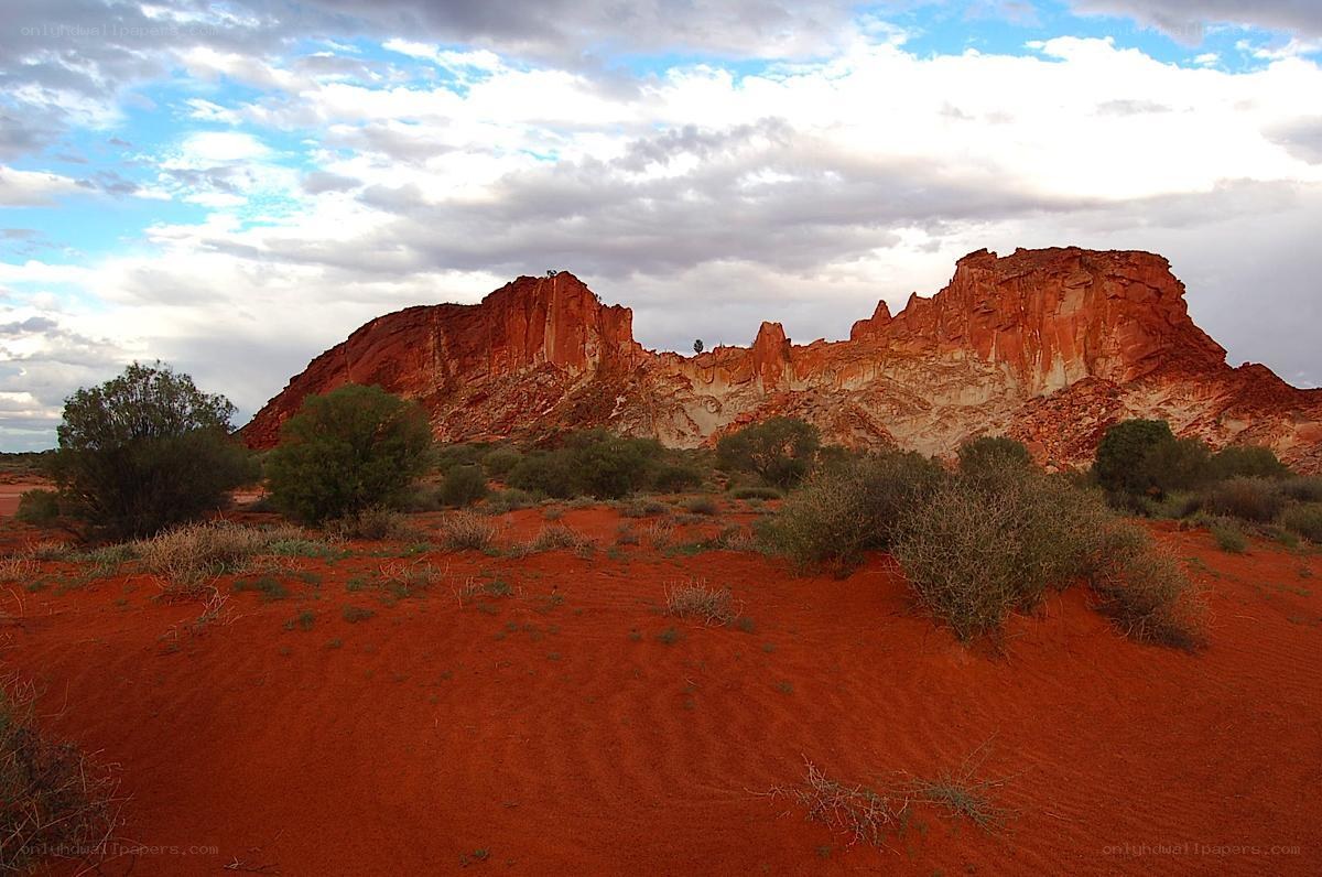 Red rock formations in desert