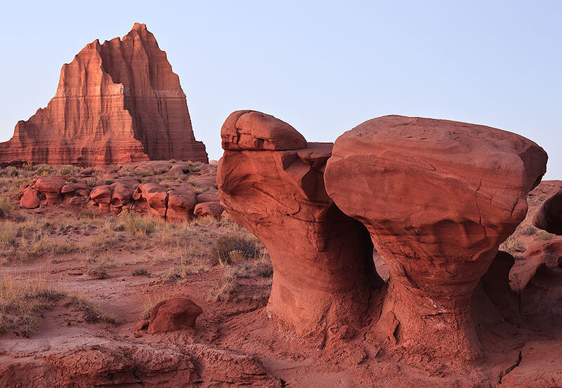 Red rock formations in desert