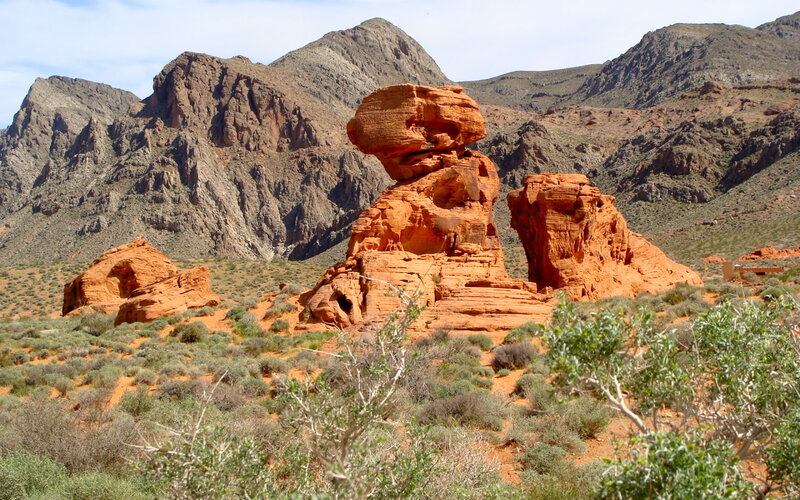Red rock formations in desert
