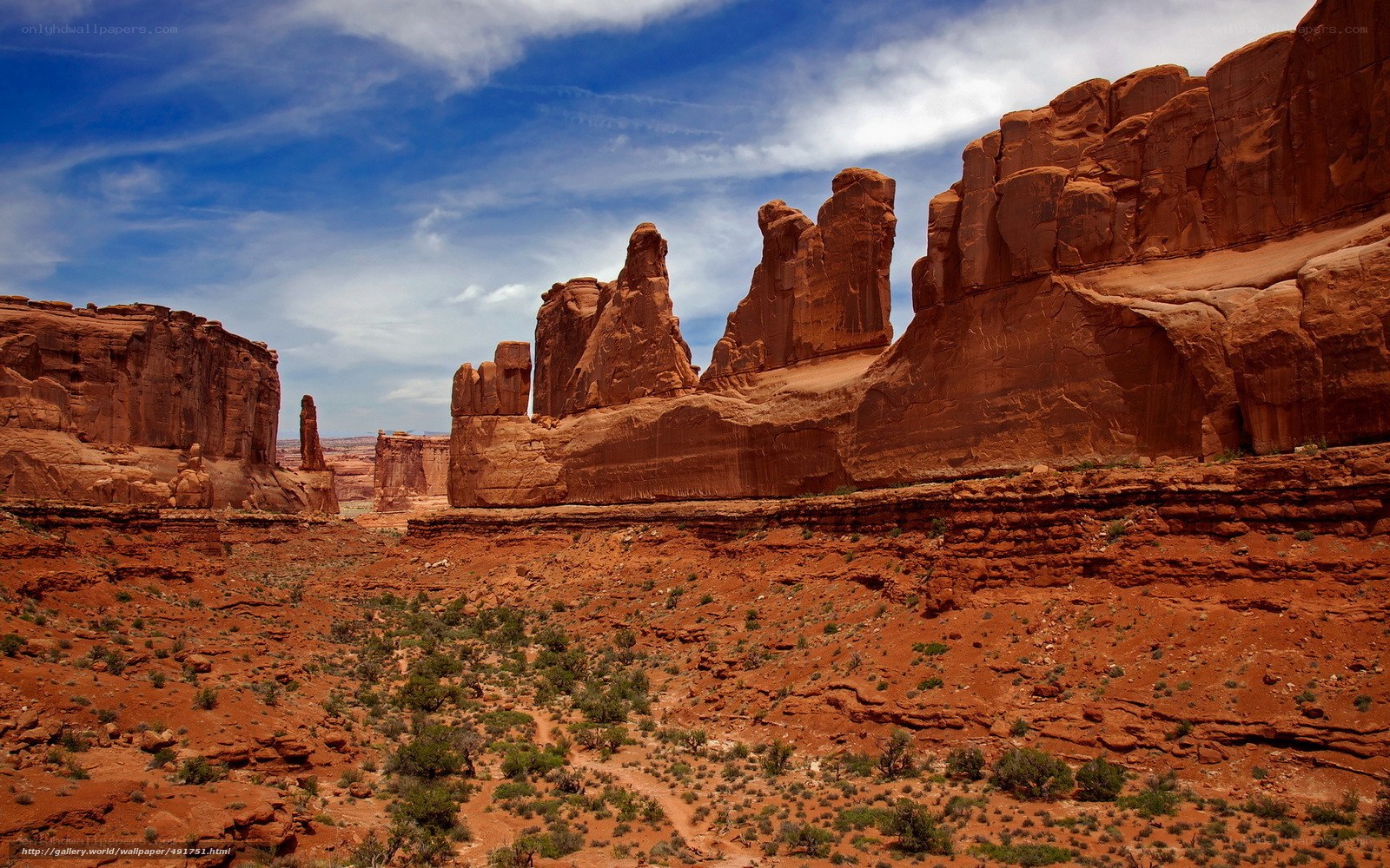 Red rock formations in desert