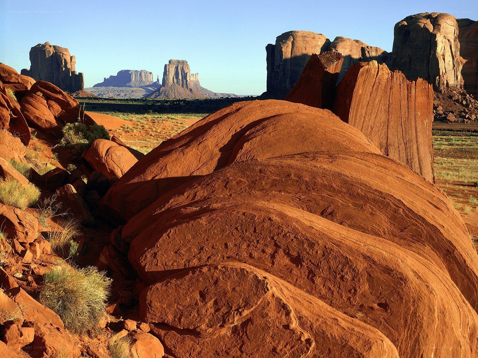 Red rock formations in desert