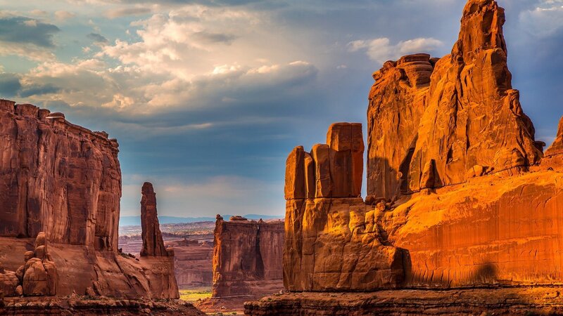 Red Rock Formations — Orange, Dramatic, Sunset, Photograph, Cliffs, Sky, Clouds