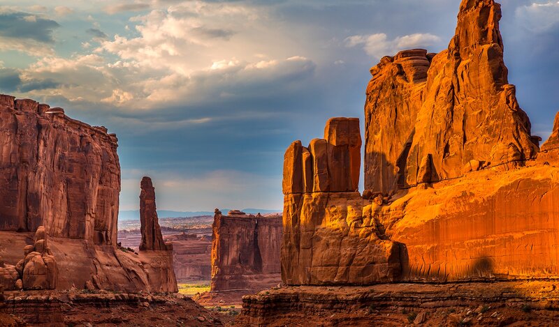 Red Rock Formations — Orange, Dramatic, Sunset, Photograph, Rock Pillars