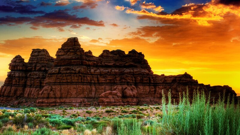 Red Rock Formations — Orange, Dramatic, Sunset, Photograph, Sky, Clouds