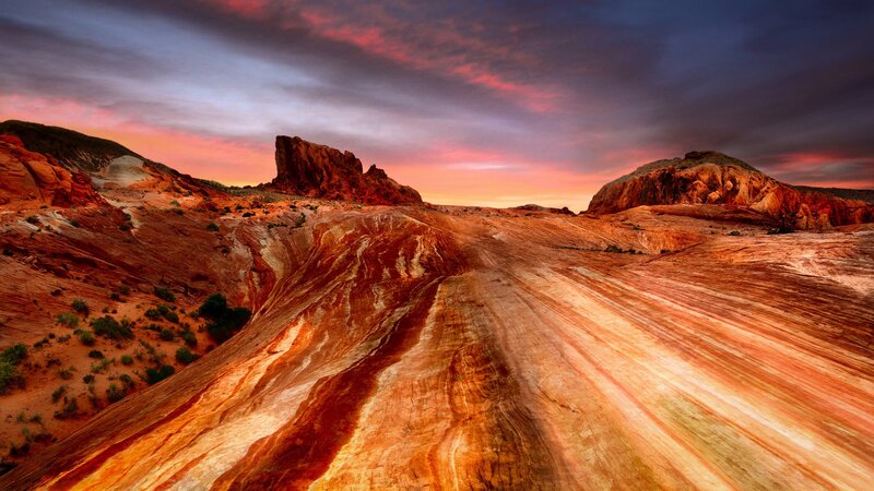 Red Rock Formations — Orange, Dramatic, Sunset, Photograph, Sky, Desert