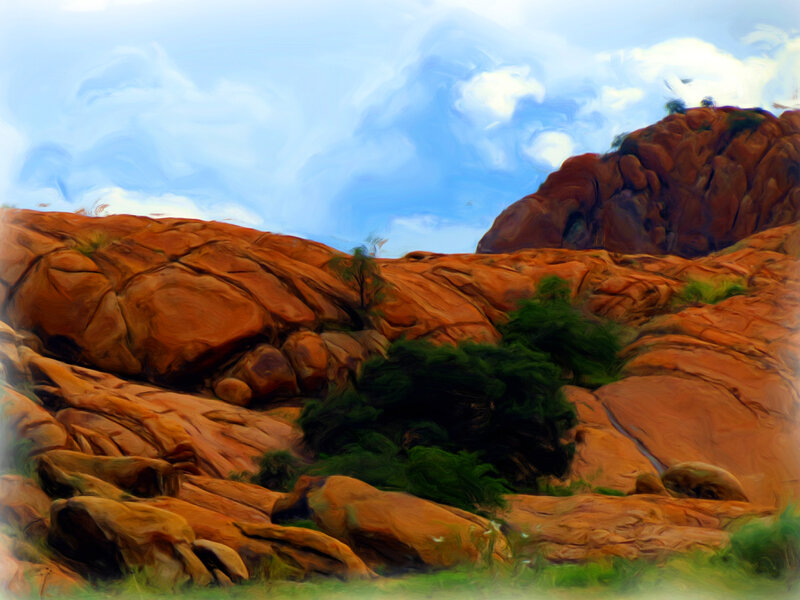 Red Rock Formations — Orange, Serene, Afternoon, Painting