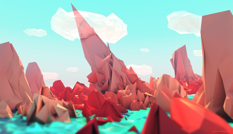 Red Rock Formations — Serene, Afternoon, Digital Art