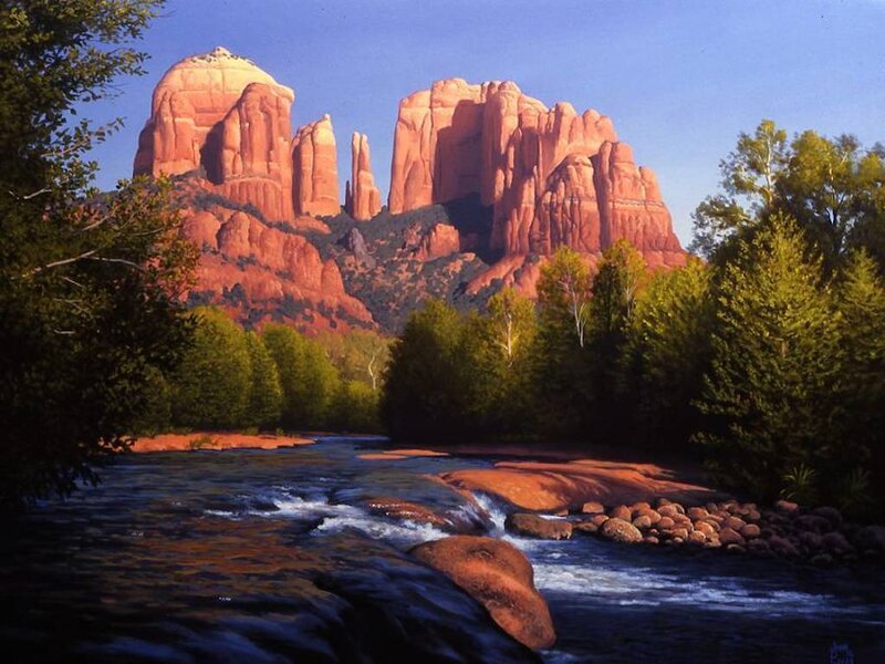 Red Rock Formations — Serene, Afternoon, Painting