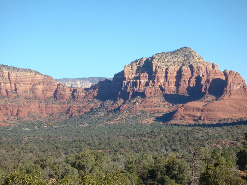 Red Rock Formations — Serene, Afternoon, Photograph, Mountains, Trees, Sky