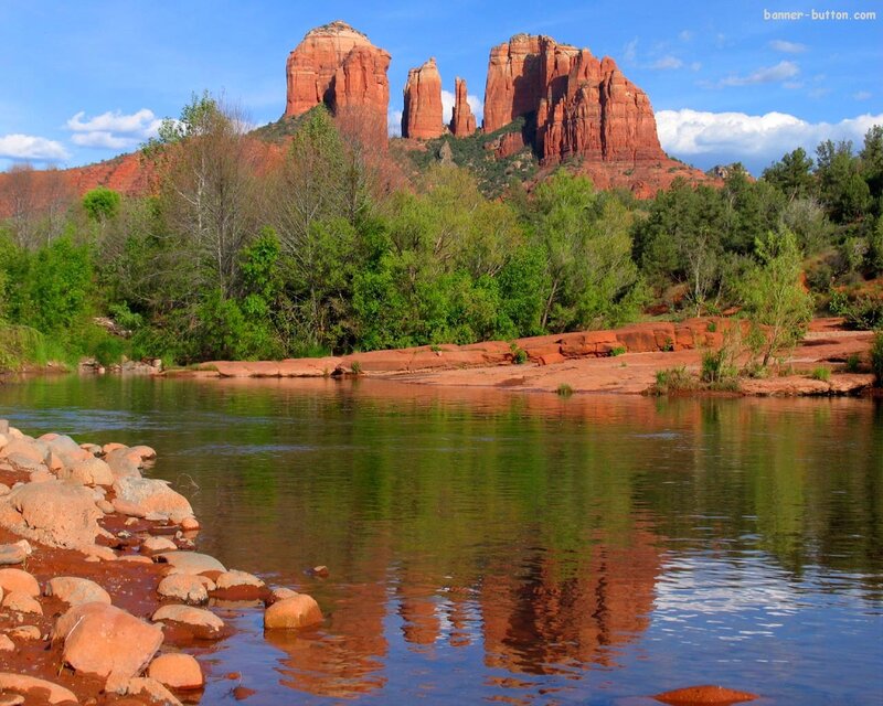 Red Rock Formations — Serene, Afternoon, Photograph, River