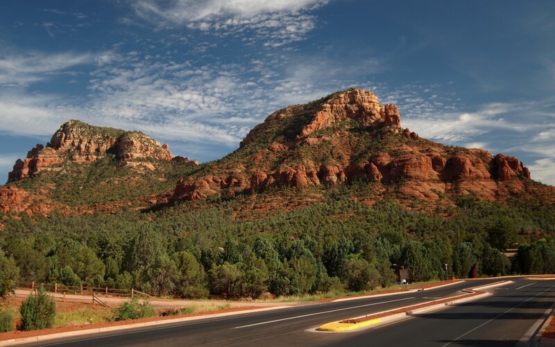 Red Rock Formations — Serene, Afternoon, Photograph, Road