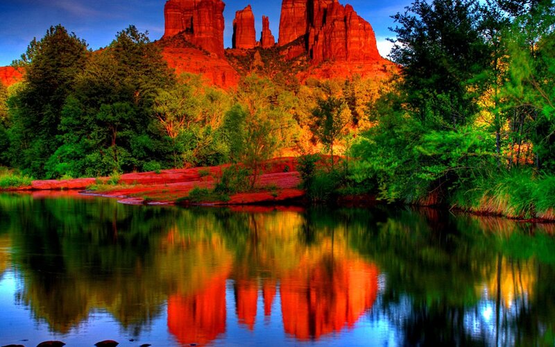 Red Rock Formations — Serene, Sunset, Photograph, Trees
