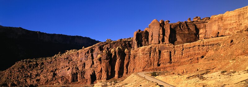 Red rock formations under blue sky