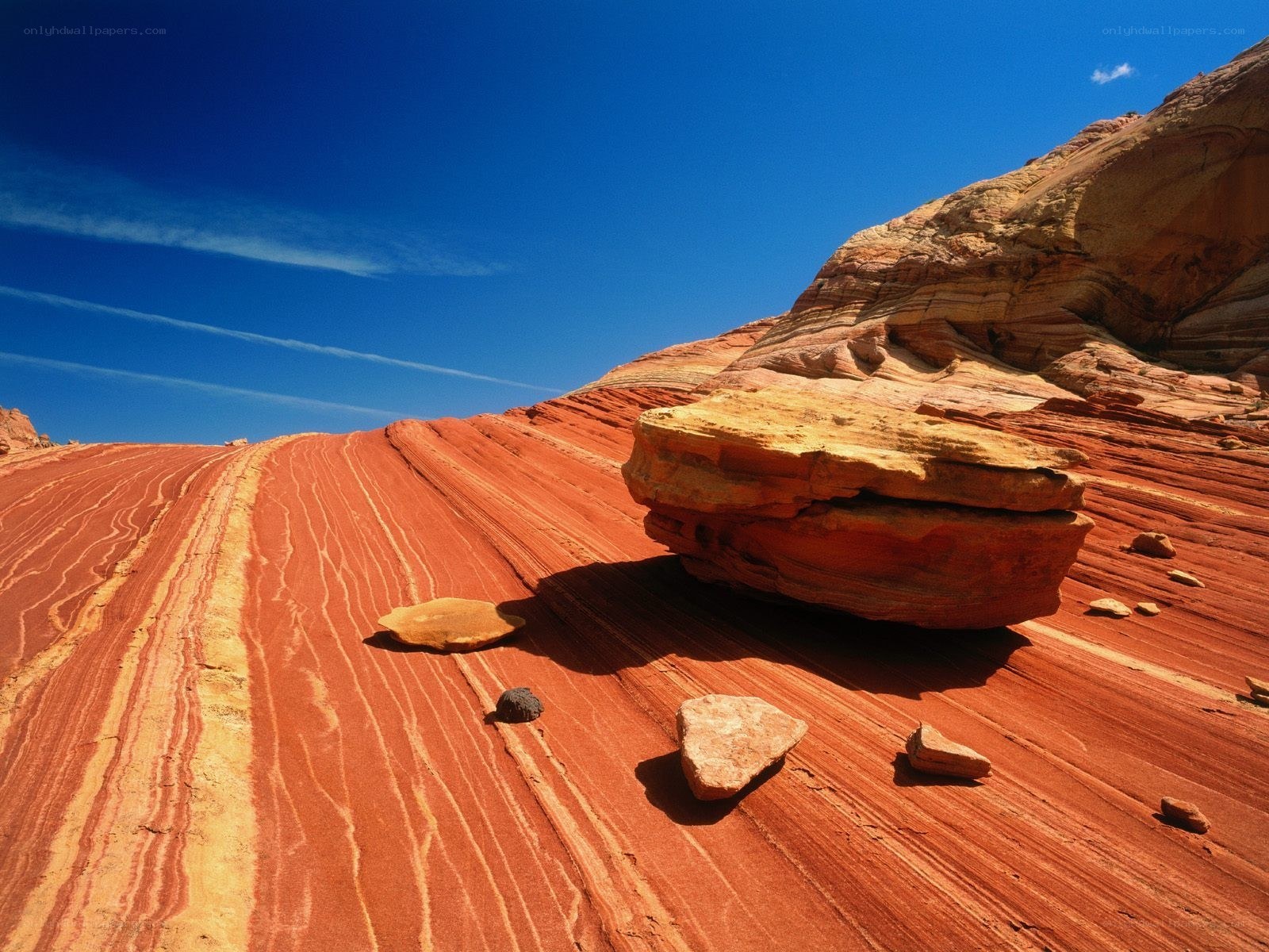 Red rock formations under blue sky