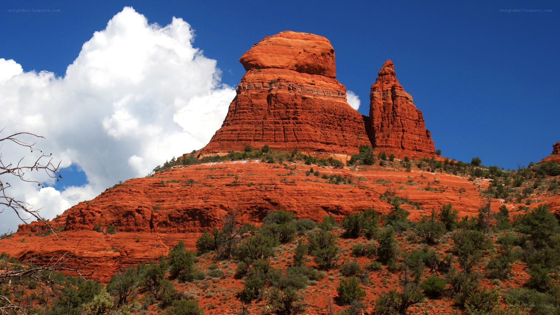 Red rock formations under blue sky