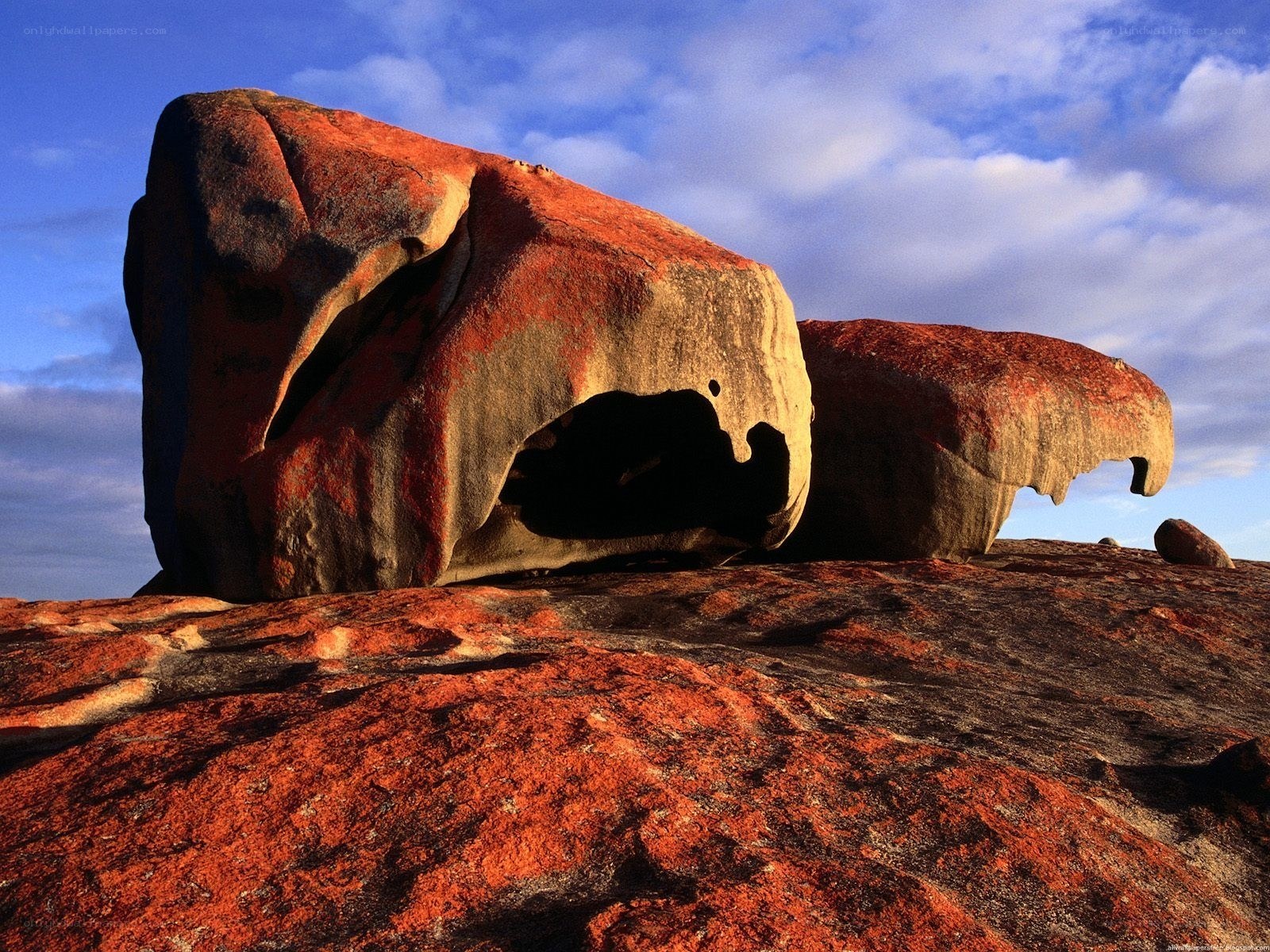 Red rock formations under blue sky