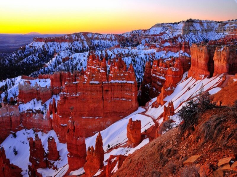 Red Rock Hoodoos — Dramatic, Sunset, Photograph, Snow