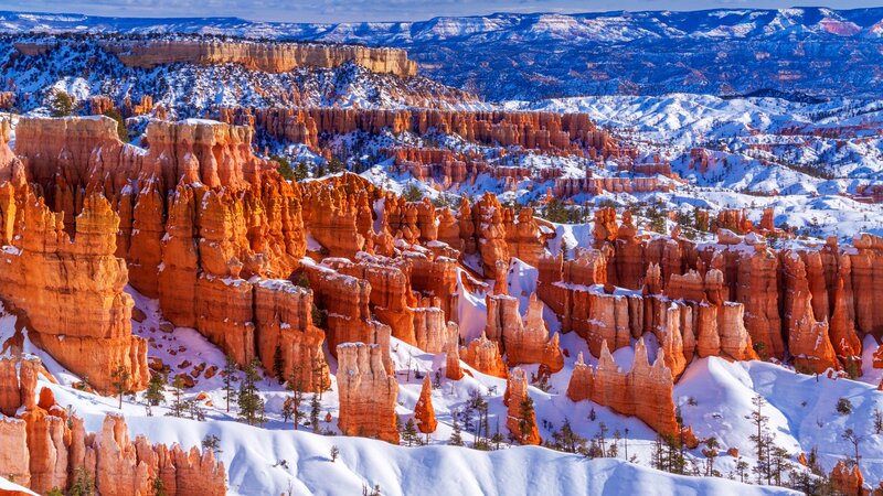 Red Rock Hoodoos in Snow — Orange, Dramatic