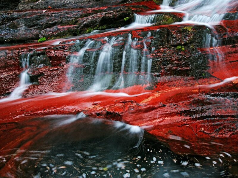 Red rock waterfall cascade