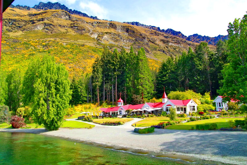 Red-roofed Buildings by Lake
