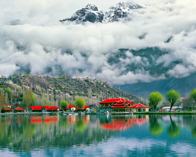 Red-roofed Buildings on Lake