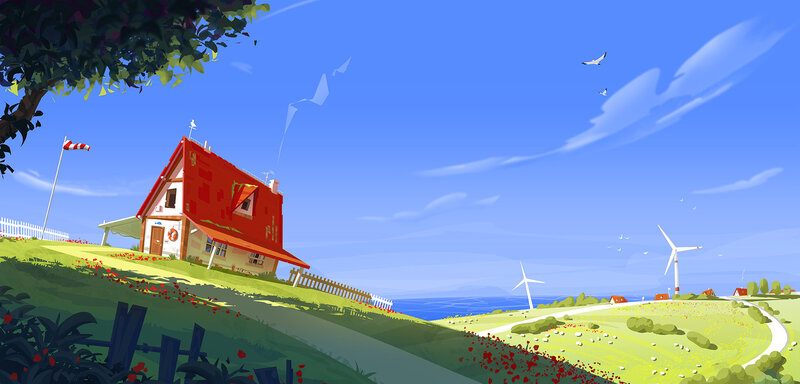 Red-roofed House on Hill